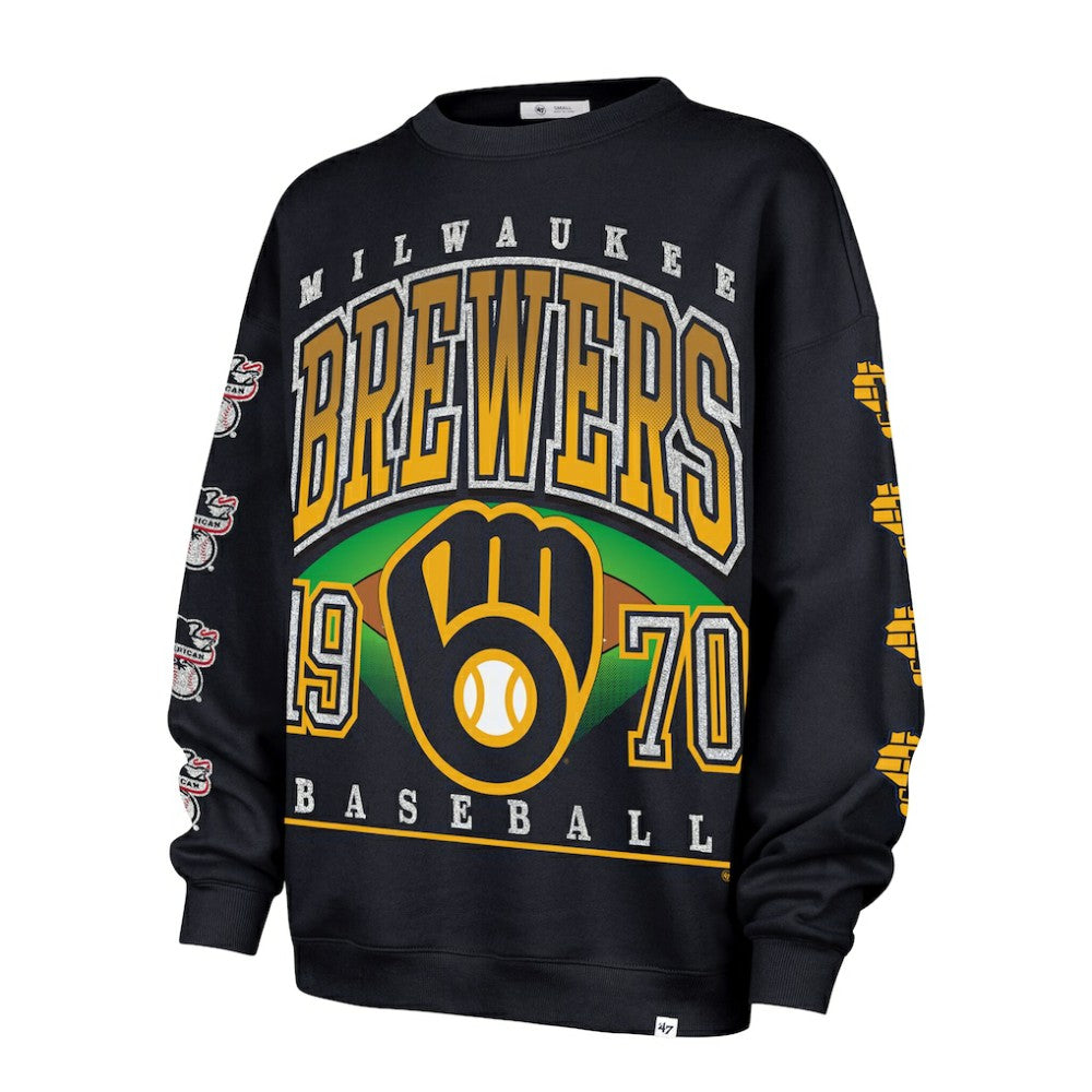 Milwaukee Brewers '47 Women's Trendy Team Go Big Oversized Sweatshirt - Navy Sweatshirts
