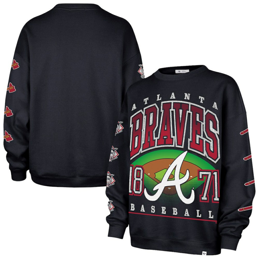 Atlanta Braves '47 Women's Trendy Team Go Big Oversized Sweatshirt - Navy Sweatshirts