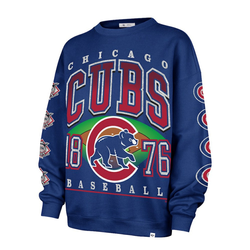 Chicago Cubs '47 Women's Trendy Team Go Big Oversized Sweatshirt - Royal Sweatshirts