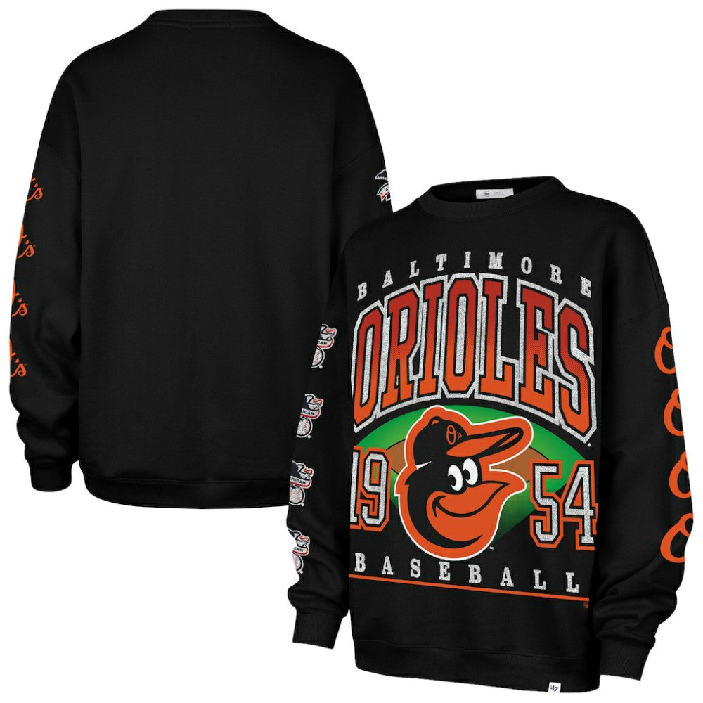 Baltimore Orioles '47 Women's Trendy Team Go Big Oversized Sweatshirt - Black Sweatshirts