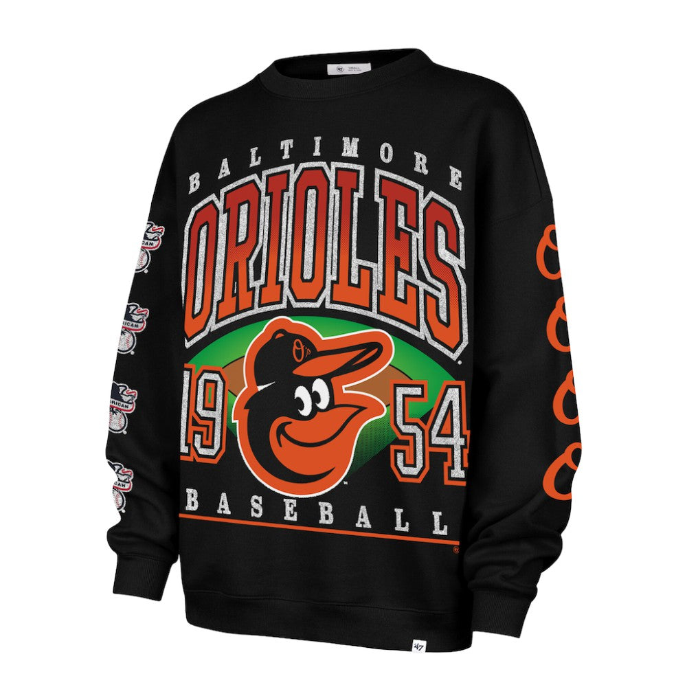 Baltimore Orioles '47 Women's Trendy Team Go Big Oversized Sweatshirt - Black Sweatshirts