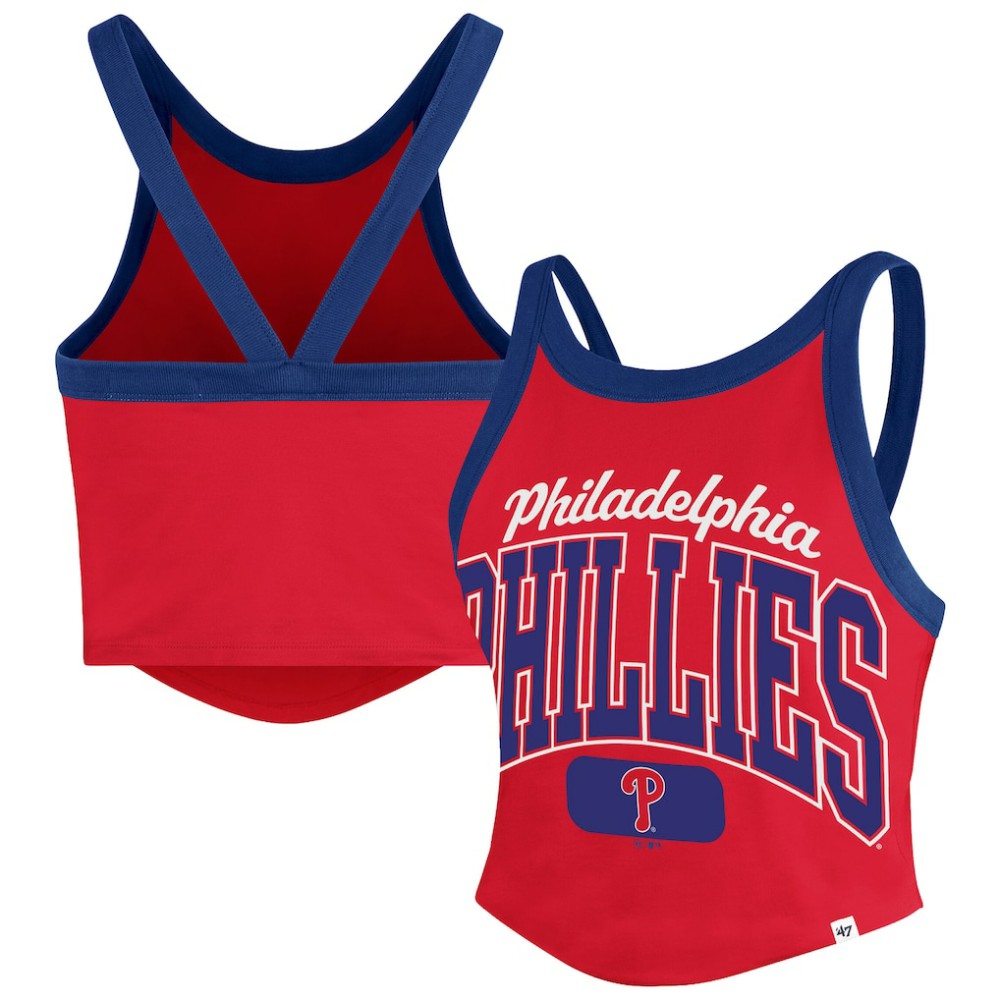 Philadelphia Phillies '47 Women's Trendy Team Rally Sporty Cropped Racerback Tank Top - Red Tanks
