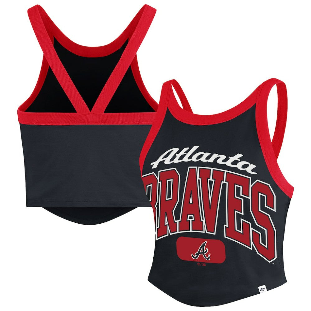 Atlanta Braves '47 Women's Trendy Team Rally Sporty Cropped Racerback Tank Top - Black Tanks
