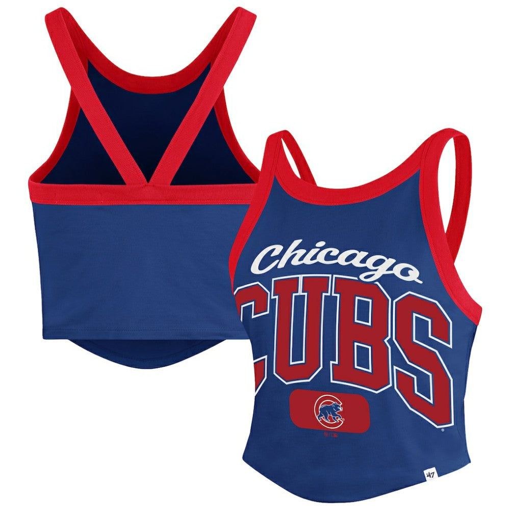 Chicago Cubs '47 Women's Trendy Team Rally Sporty Cropped Racerback Tank Top - Royal Tanks