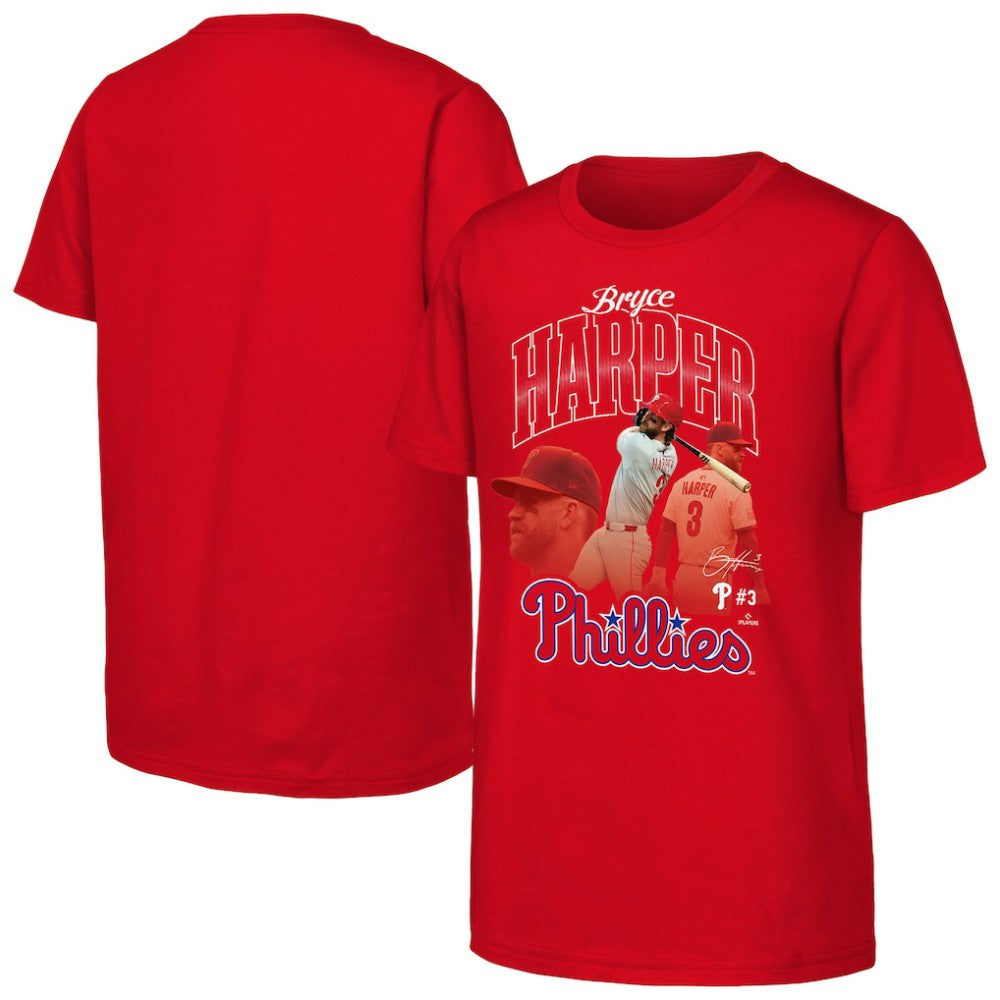 Bryce Harper Philadelphia Phillies Outerstuff Youth Triple Player Graphic T-Shirt - Red T-shirts