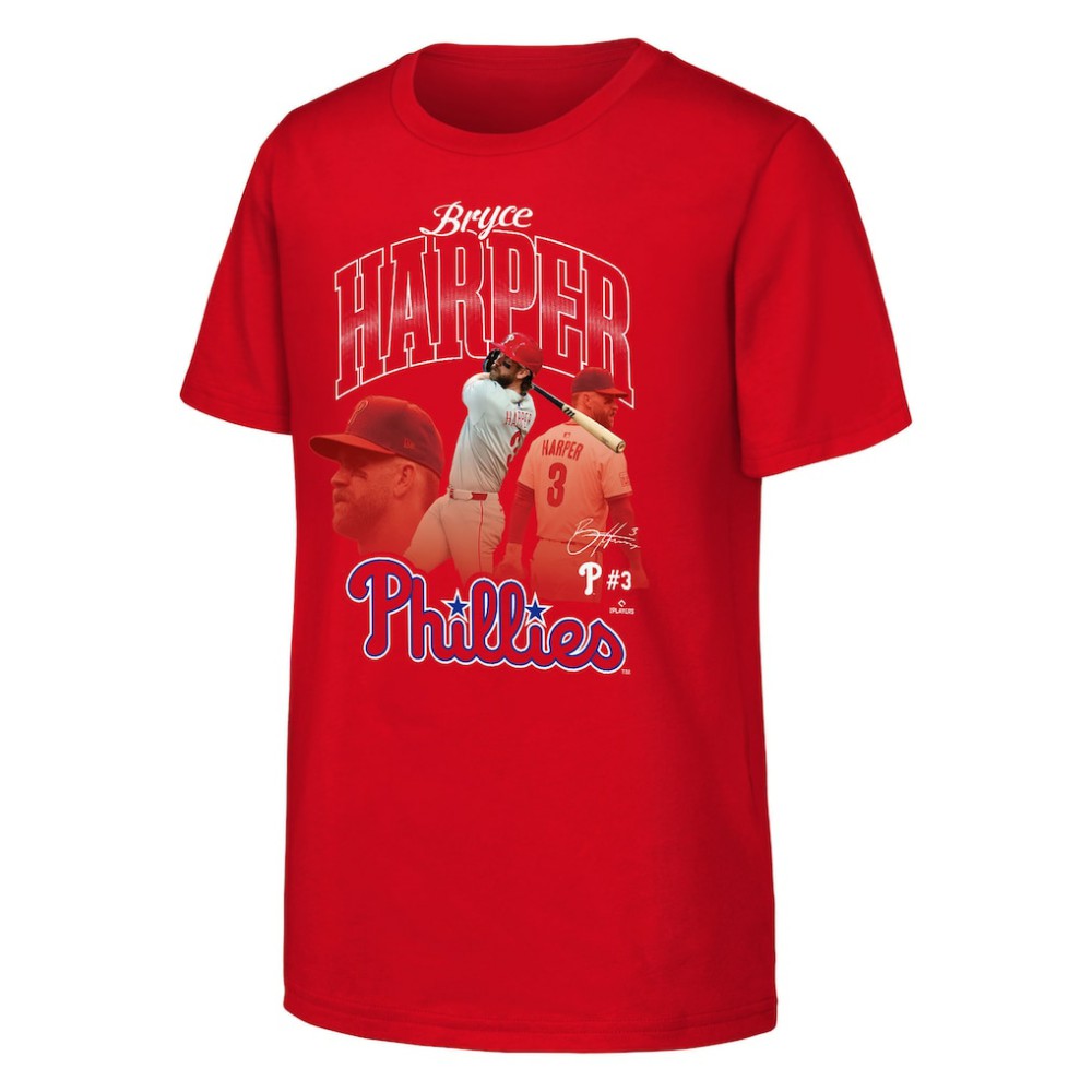 Bryce Harper Philadelphia Phillies Outerstuff Youth Triple Player Graphic T-Shirt - Red T-shirts