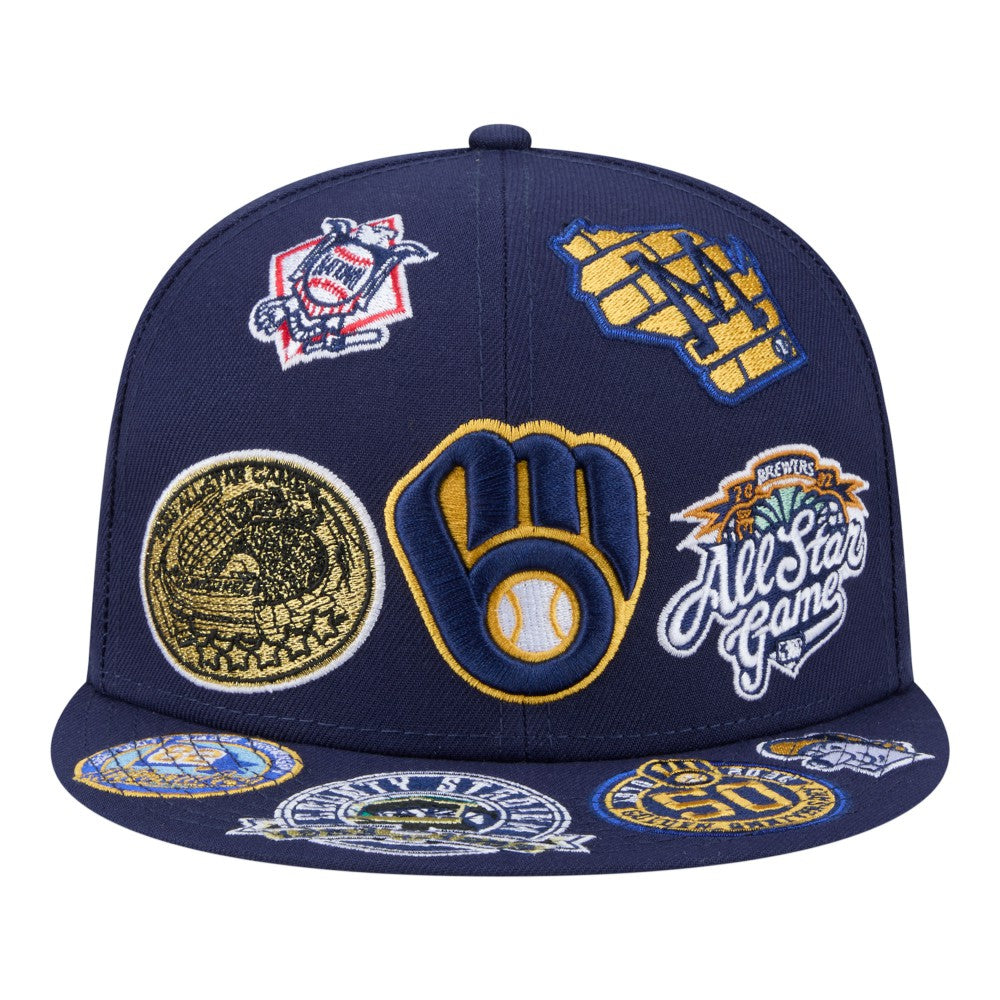 Milwaukee Brewers New Era All Over 59FIFTY Fitted Hat - Navy Hats