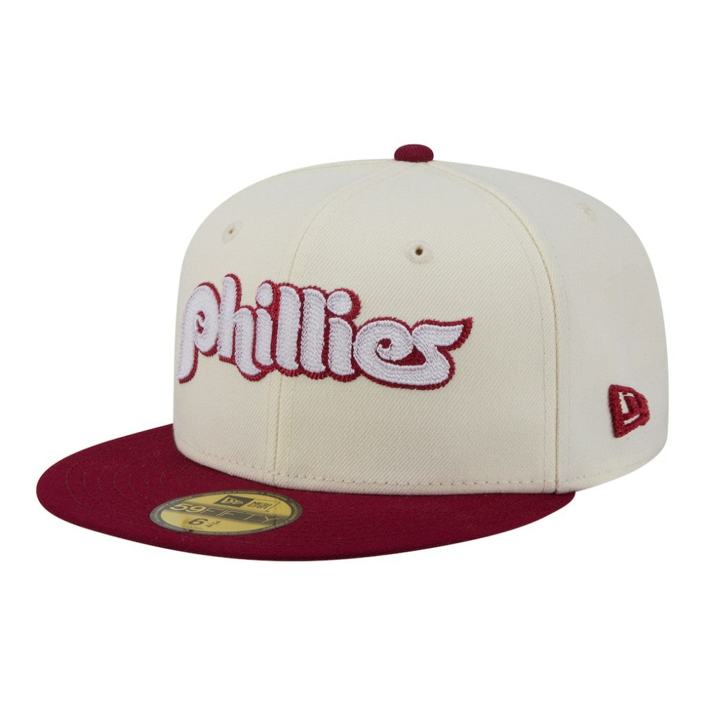 Philadelphia Phillies New Era Two-Tone Stitch 59FIFTY Fitted Hat - Cream Hats