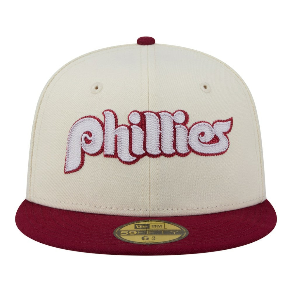 Philadelphia Phillies New Era Two-Tone Stitch 59FIFTY Fitted Hat - Cream Hats