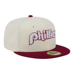 Philadelphia Phillies New Era Two-Tone Stitch 59FIFTY Fitted Hat - Cream Hats