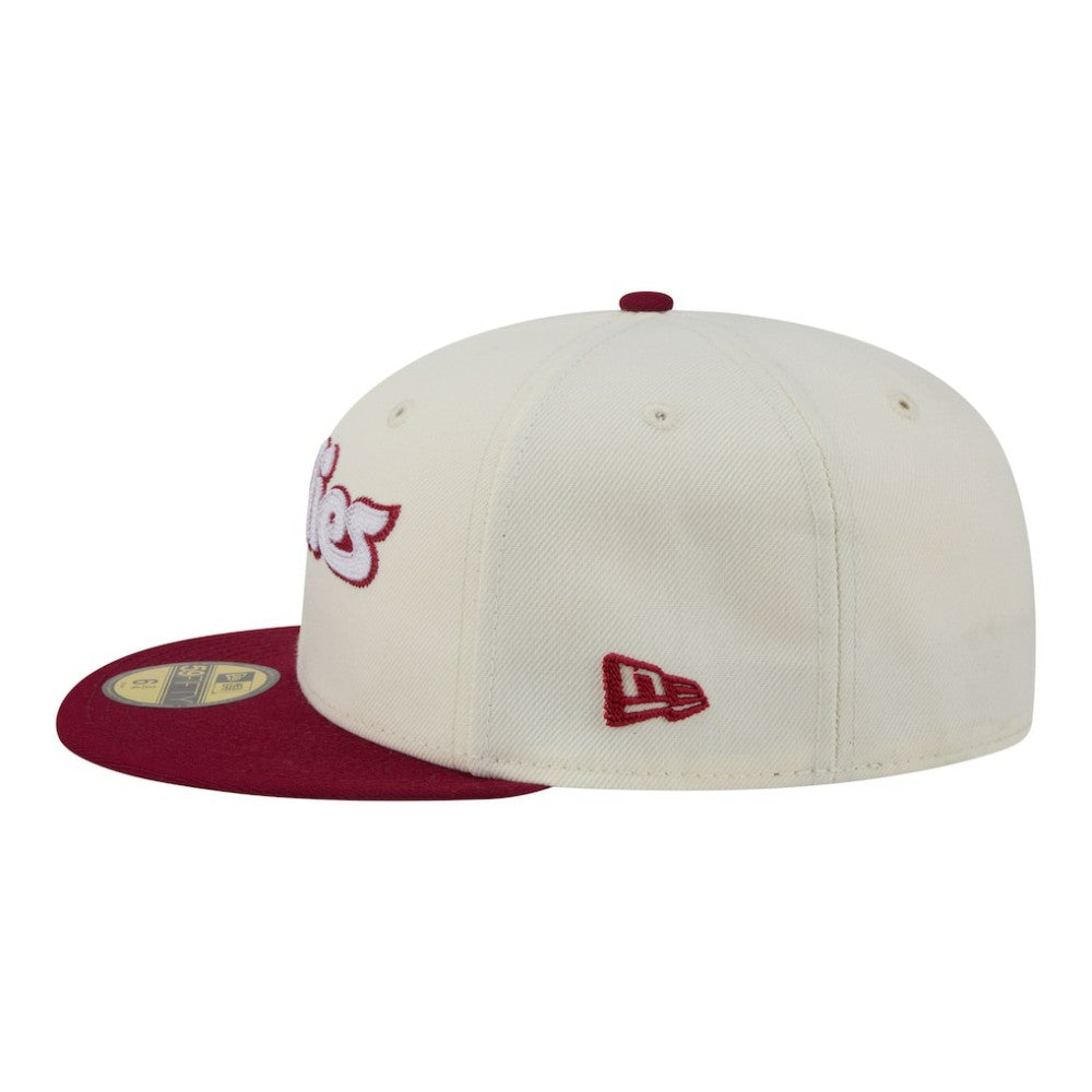Philadelphia Phillies New Era Two-Tone Stitch 59FIFTY Fitted Hat - Cream Hats