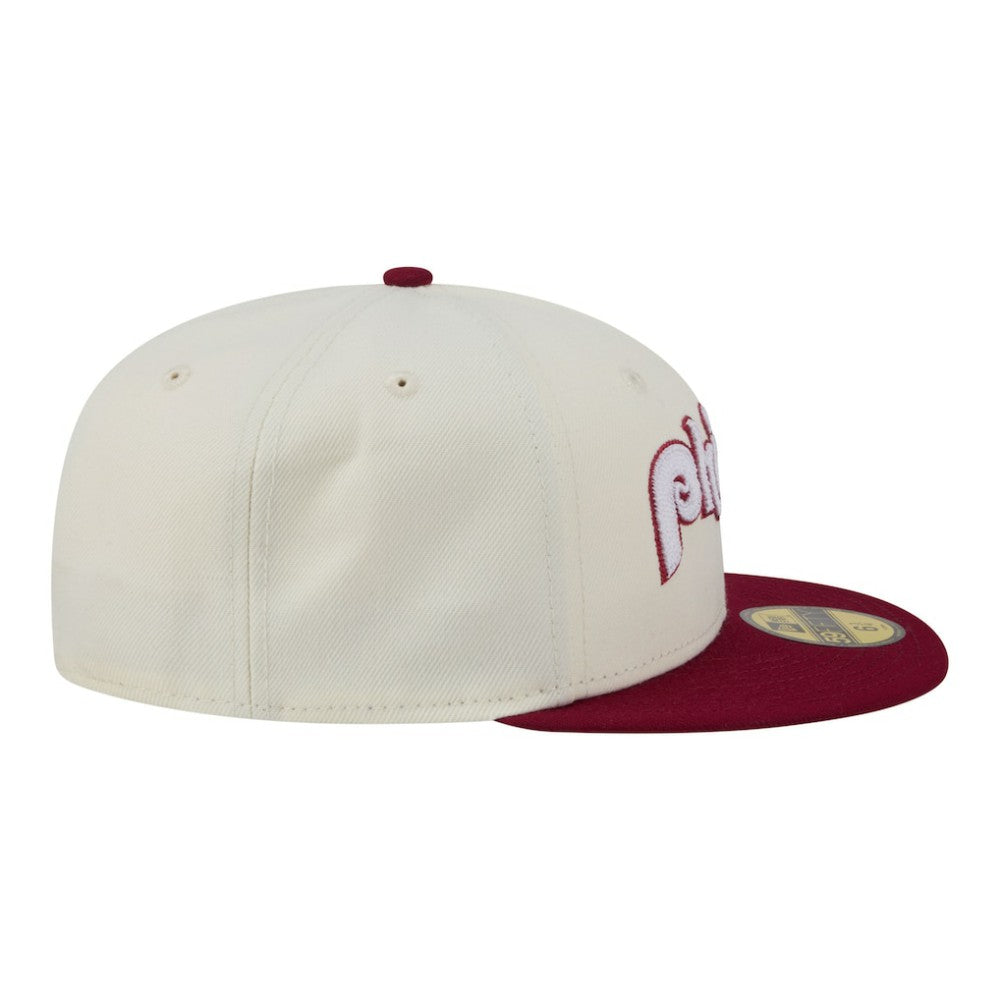 Philadelphia Phillies New Era Two-Tone Stitch 59FIFTY Fitted Hat - Cream Hats
