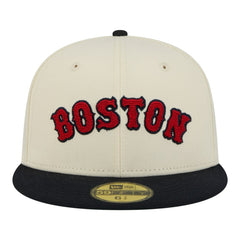 Boston Red Sox New Era Two-Tone Stitch 59FIFTY Fitted Hat - Cream Hats