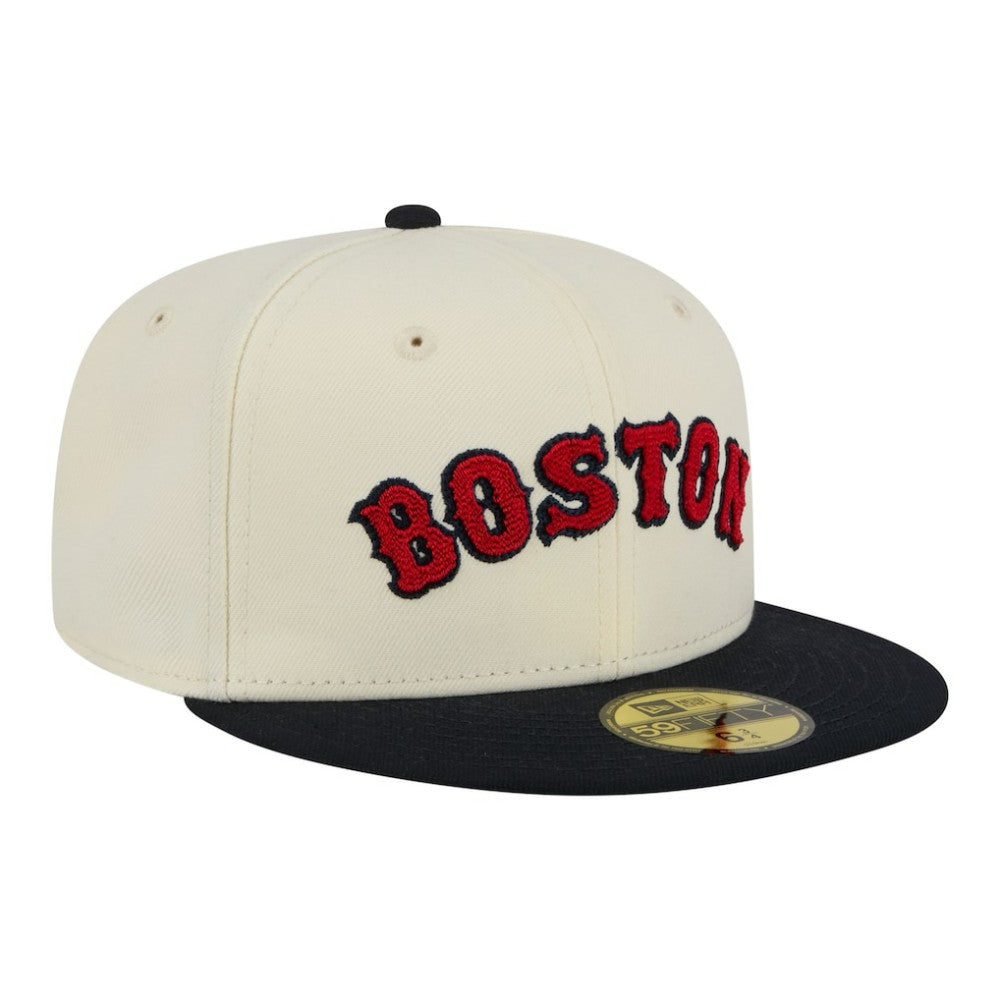 Boston Red Sox New Era Two-Tone Stitch 59FIFTY Fitted Hat - Cream Hats