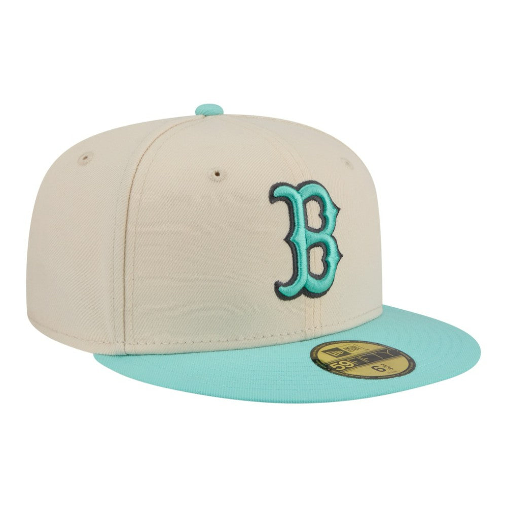 Boston Red Sox New Era Two-Tone Color Pack 59FIFTY Fitted Hat - Light Beige/Turquoise Hats