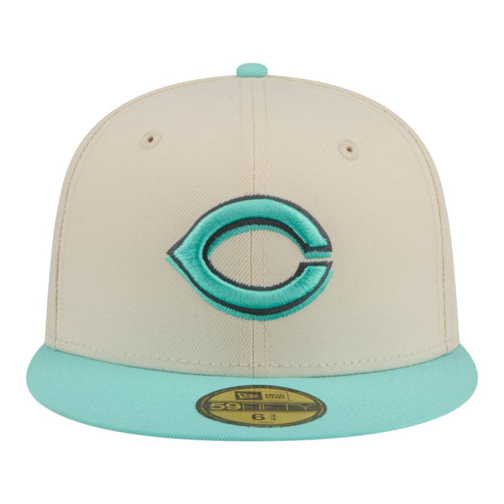Cincinnati Reds New Era Two-Tone Color Pack 59FIFTY Fitted Hat - Light Beige/Turquoise Hats