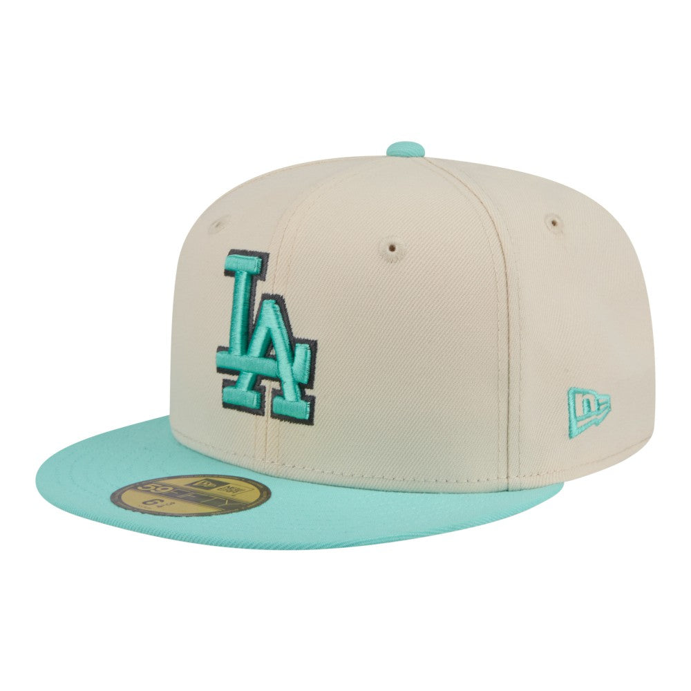 Los Angeles Dodgers New Era Two-Tone Color Pack 59FIFTY Fitted Hat - Light Beige/Turquoise Hats