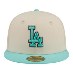 Los Angeles Dodgers New Era Two-Tone Color Pack 59FIFTY Fitted Hat - Light Beige/Turquoise Hats