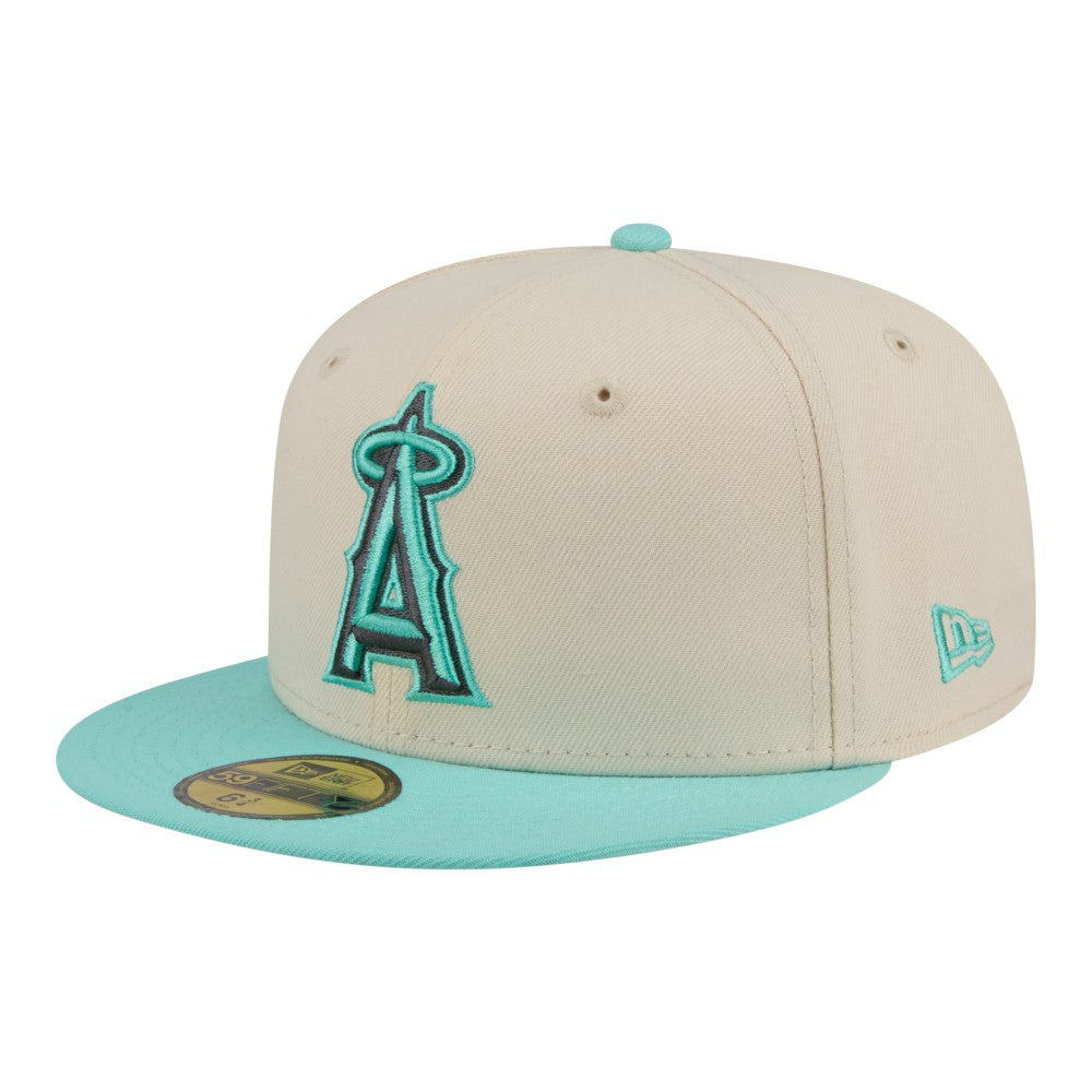 Los Angeles Angels New Era Two-Tone Color Pack 59FIFTY Fitted Hat - Light Beige/Turquoise Hats