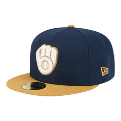 Milwaukee Brewers New Era Two-Tone Color Pack 59FIFTY Fitted Hat - Navy/Khaki Hats