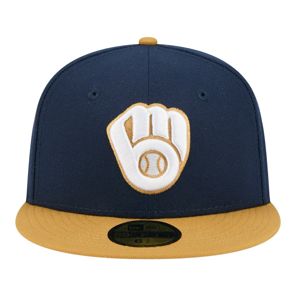 Milwaukee Brewers New Era Two-Tone Color Pack 59FIFTY Fitted Hat - Navy/Khaki Hats