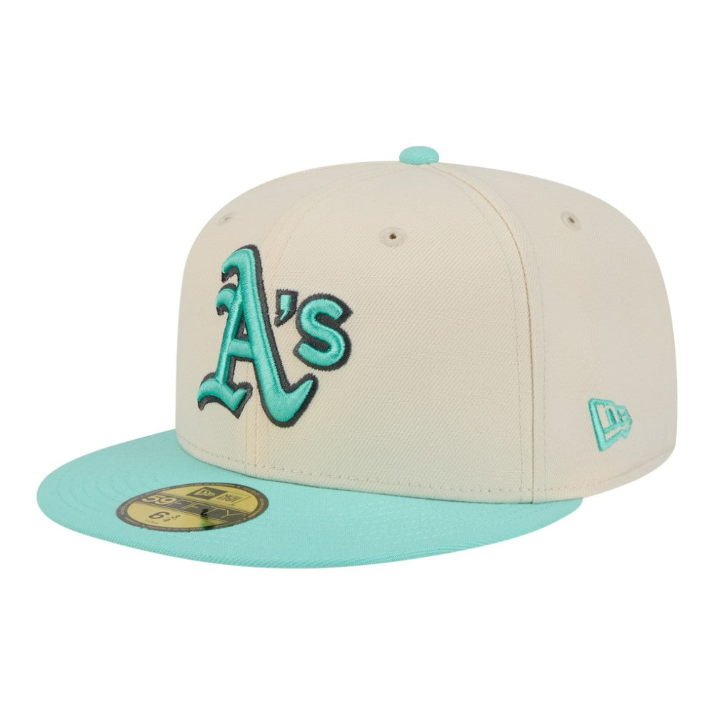 Athletics New Era Two-Tone Color Pack 59FIFTY Fitted Hat - Light Beige/Turquoise Hats