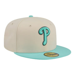 Philadelphia Phillies New Era Two-Tone Color Pack 59FIFTY Fitted Hat - Light Beige/Turquoise Hats