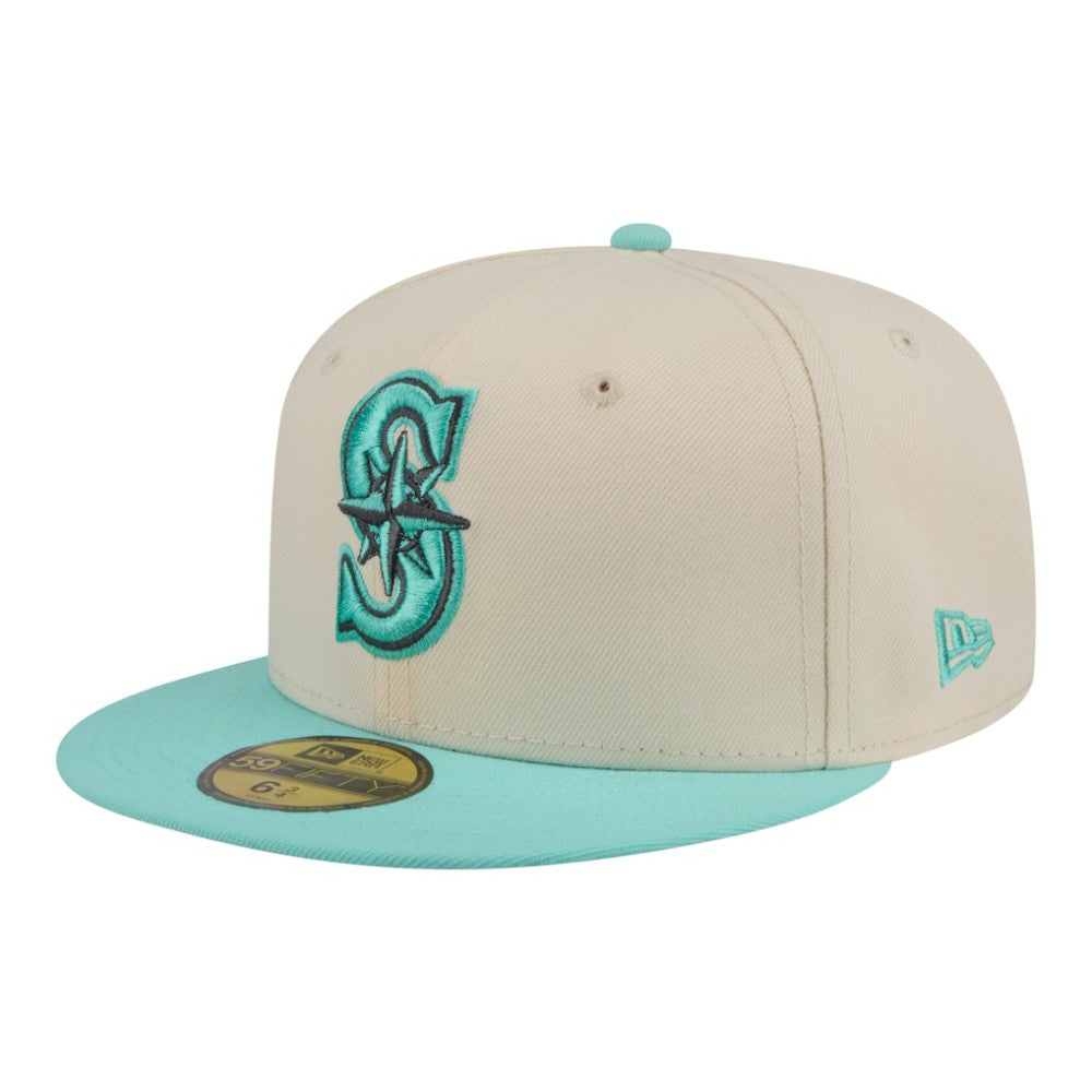 Seattle Mariners New Era Two-Tone Color Pack 59FIFTY Fitted Hat - Light Beige/Turquoise Hats