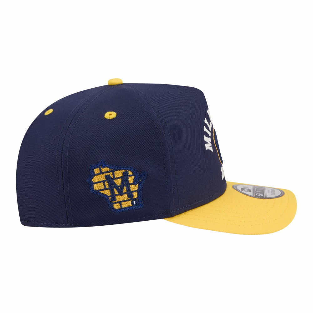 Milwaukee Brewers New Era Arched A-Frame 9FIFTY Adjustable Hat - Navy/Gold Hats
