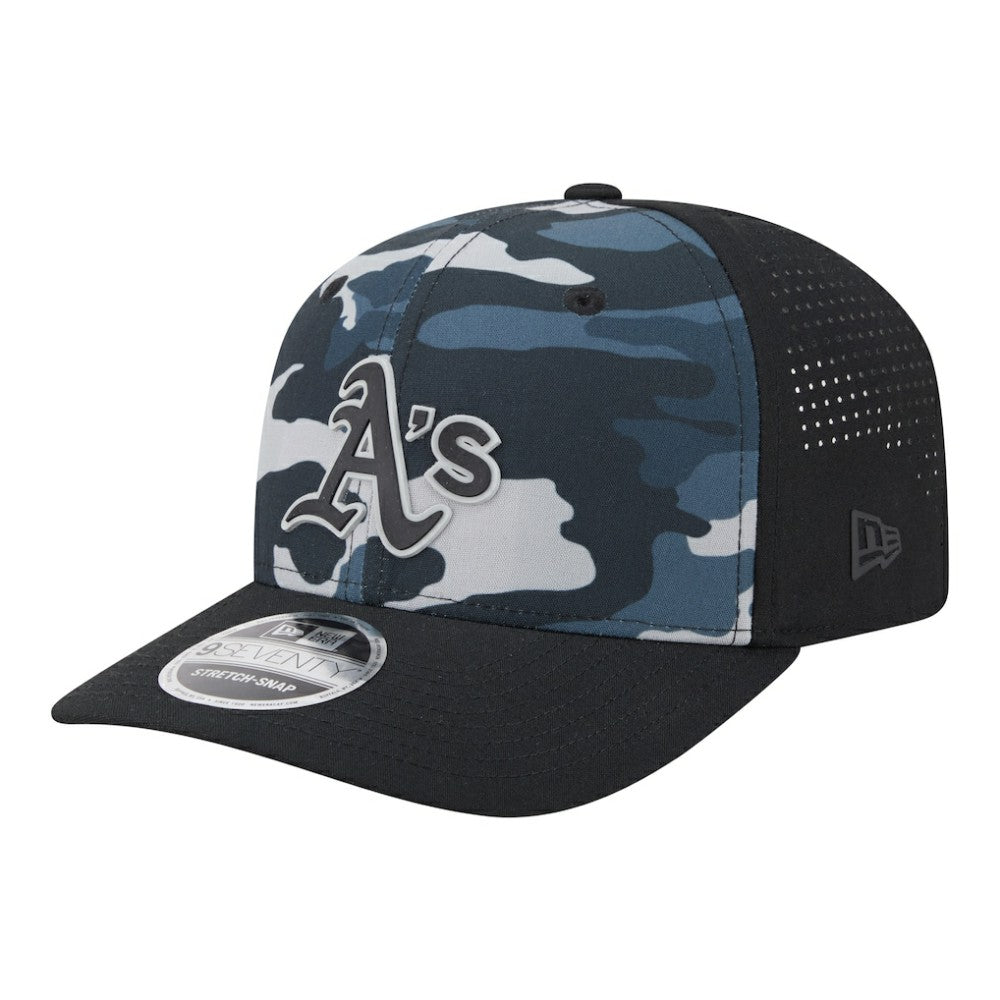 Athletics New Era Tonal Camo 9SEVENTY Stretch-Snap Hat - Black Hats