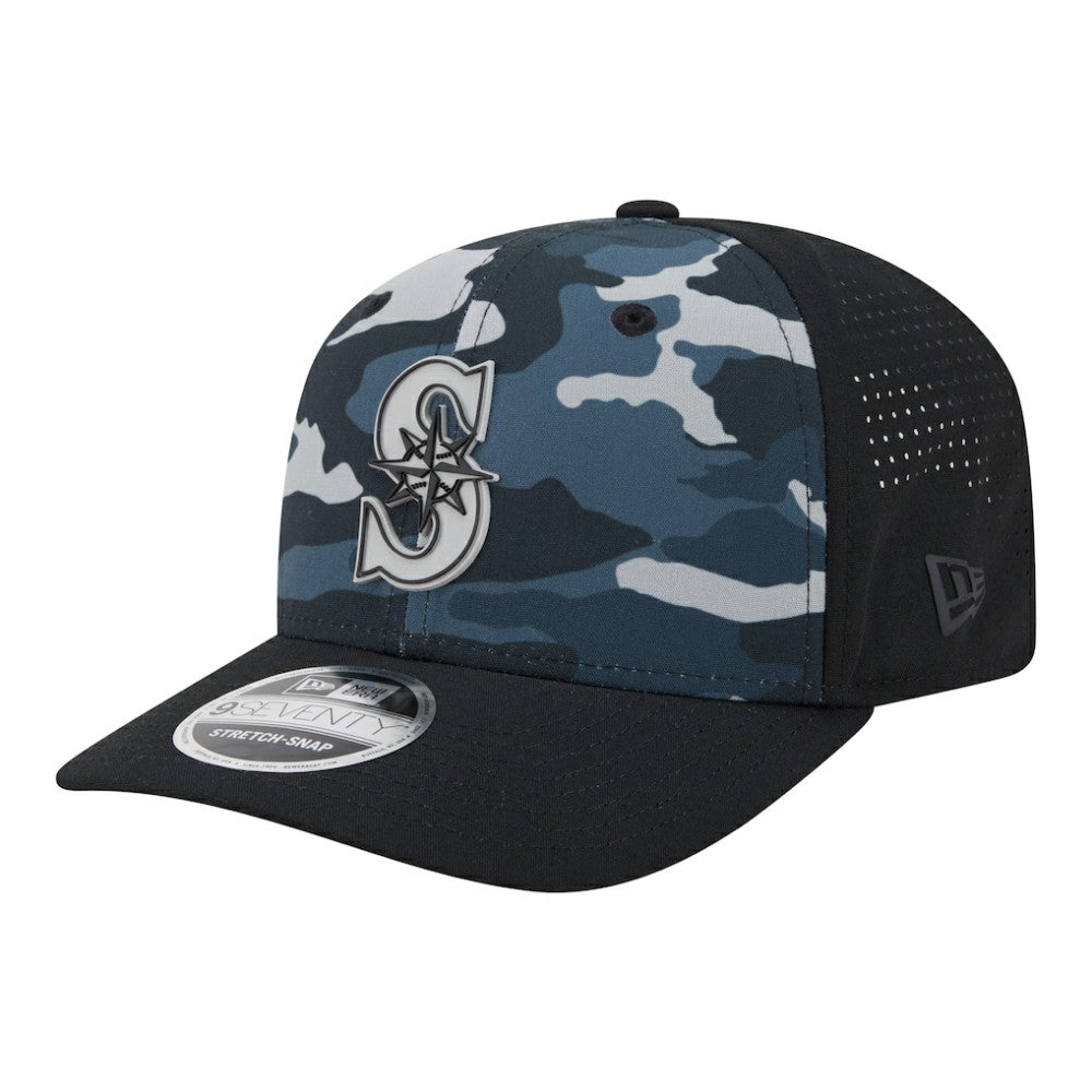 Seattle Mariners New Era Tonal Camo 9SEVENTY Stretch-Snap Hat - Black Hats