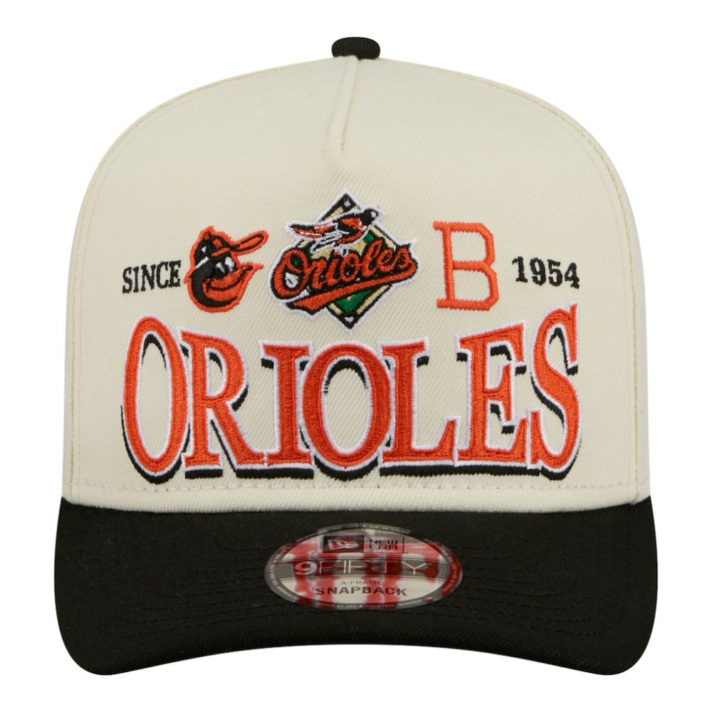 Baltimore Orioles New Era Throwback Tri-Hit A-Frame 9FIFTY Adjustable Hat - Cream Hats