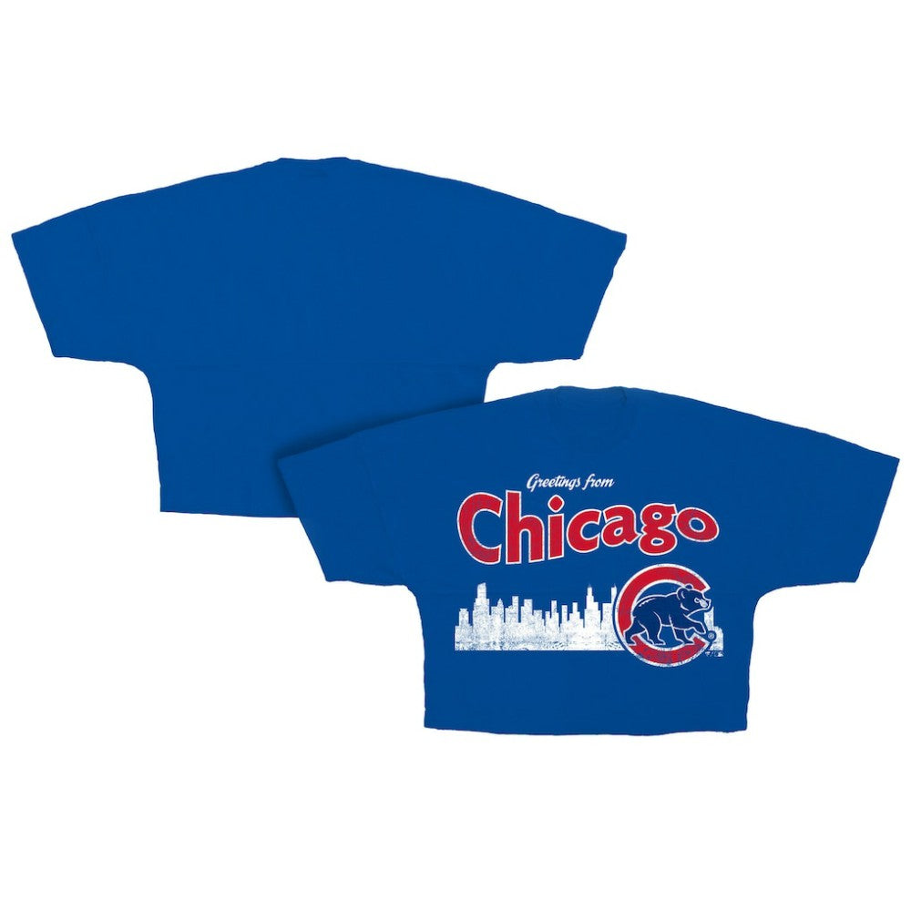 Chicago Cubs Fanatics Women's Skyline Cropped T-Shirt - Royal T-shirts