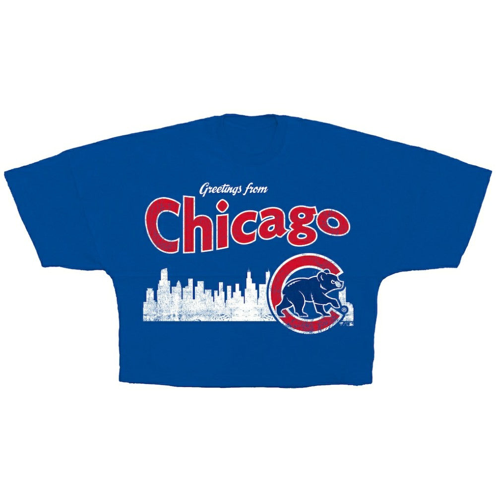 Chicago Cubs Fanatics Women's Skyline Cropped T-Shirt - Royal T-shirts