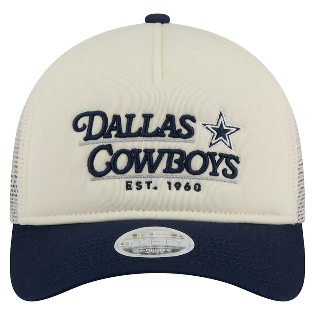 Dallas Cowboys New Era Women's Retro A-Frame 9FORTY Adjustable Hat Cream/Navy