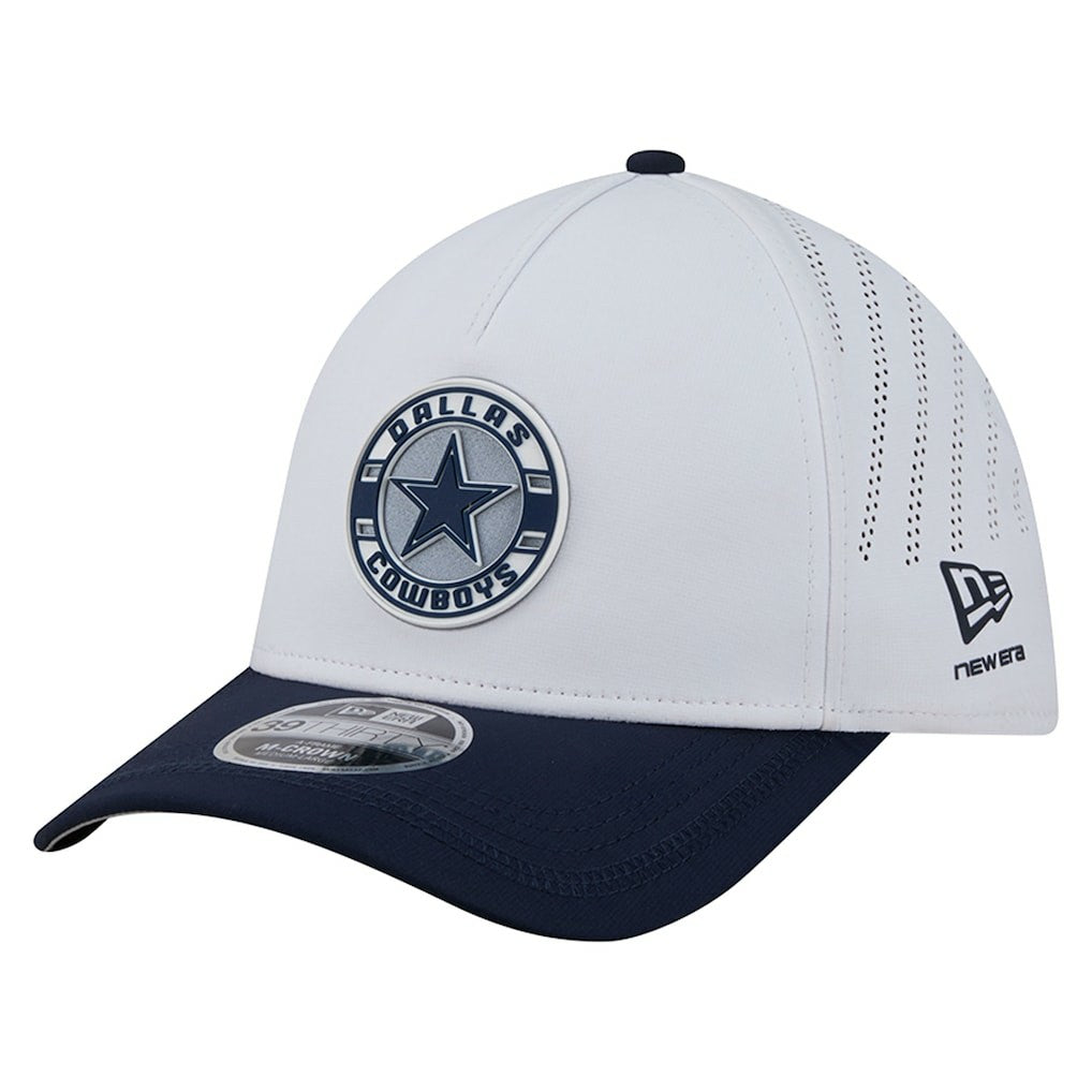 Dallas Cowboys New Era Patch 39THIRTY A-Frame M-Crown Perforated Flex Hat White/Navy