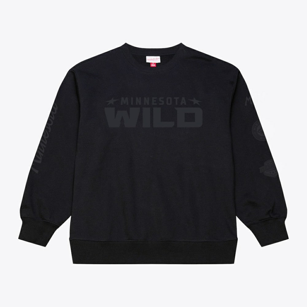 NHL Minnesota Wild Mitchell & Ness Phantom Fleece Crew Neck Sweatshirt - Black