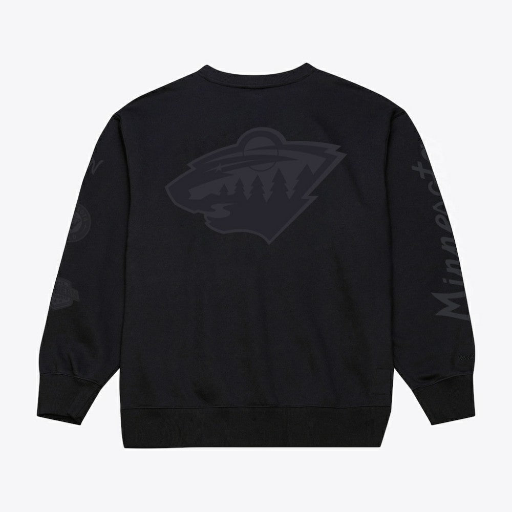 NHL Minnesota Wild Mitchell & Ness Phantom Fleece Crew Neck Sweatshirt - Black