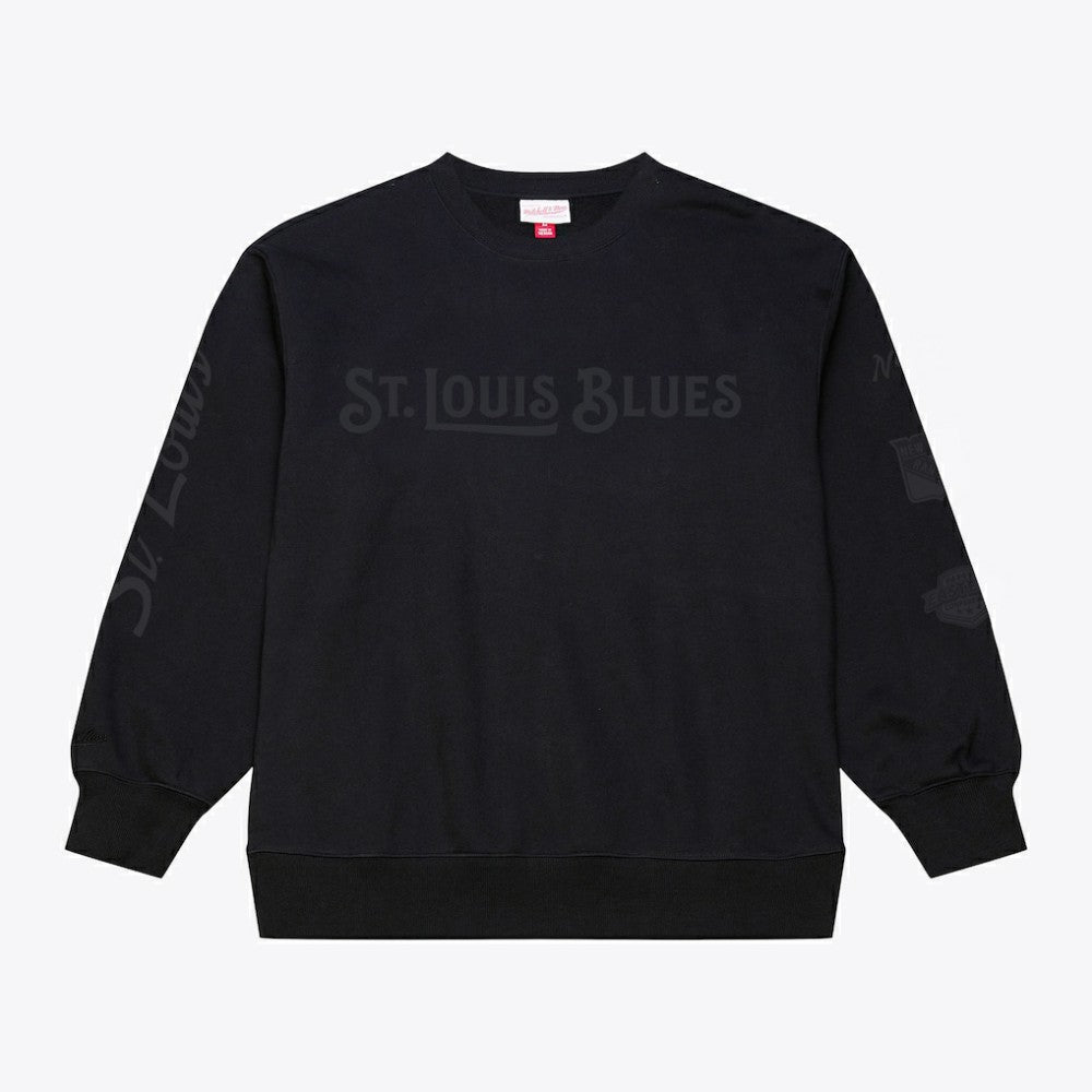 NHL St. Louis Blues Mitchell & Ness Phantom Fleece Crew Neck Sweatshirt - Black
