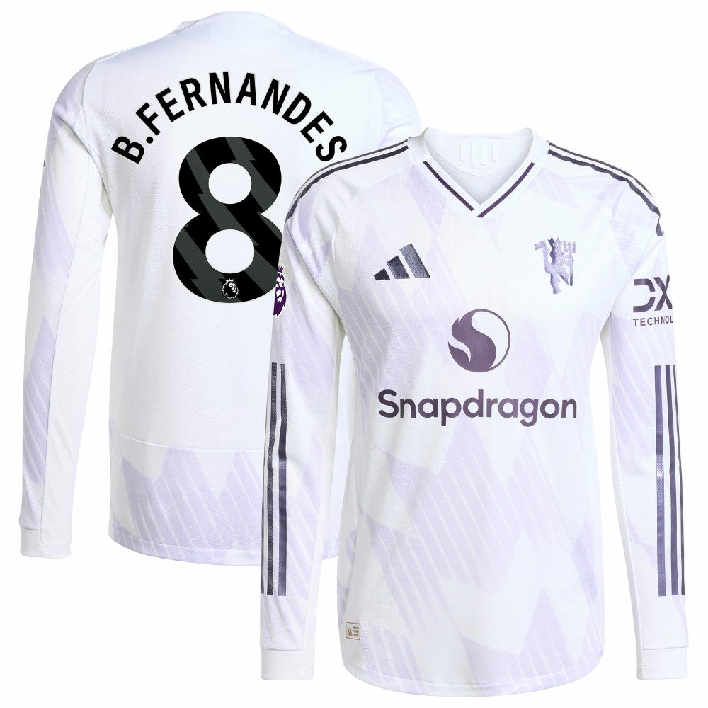 Bruno Fernandes Manchester United 2025/26 Away Long Sleeve Player Jersey White