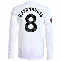 Bruno Fernandes Manchester United 2025/26 Away Long Sleeve Player Jersey White