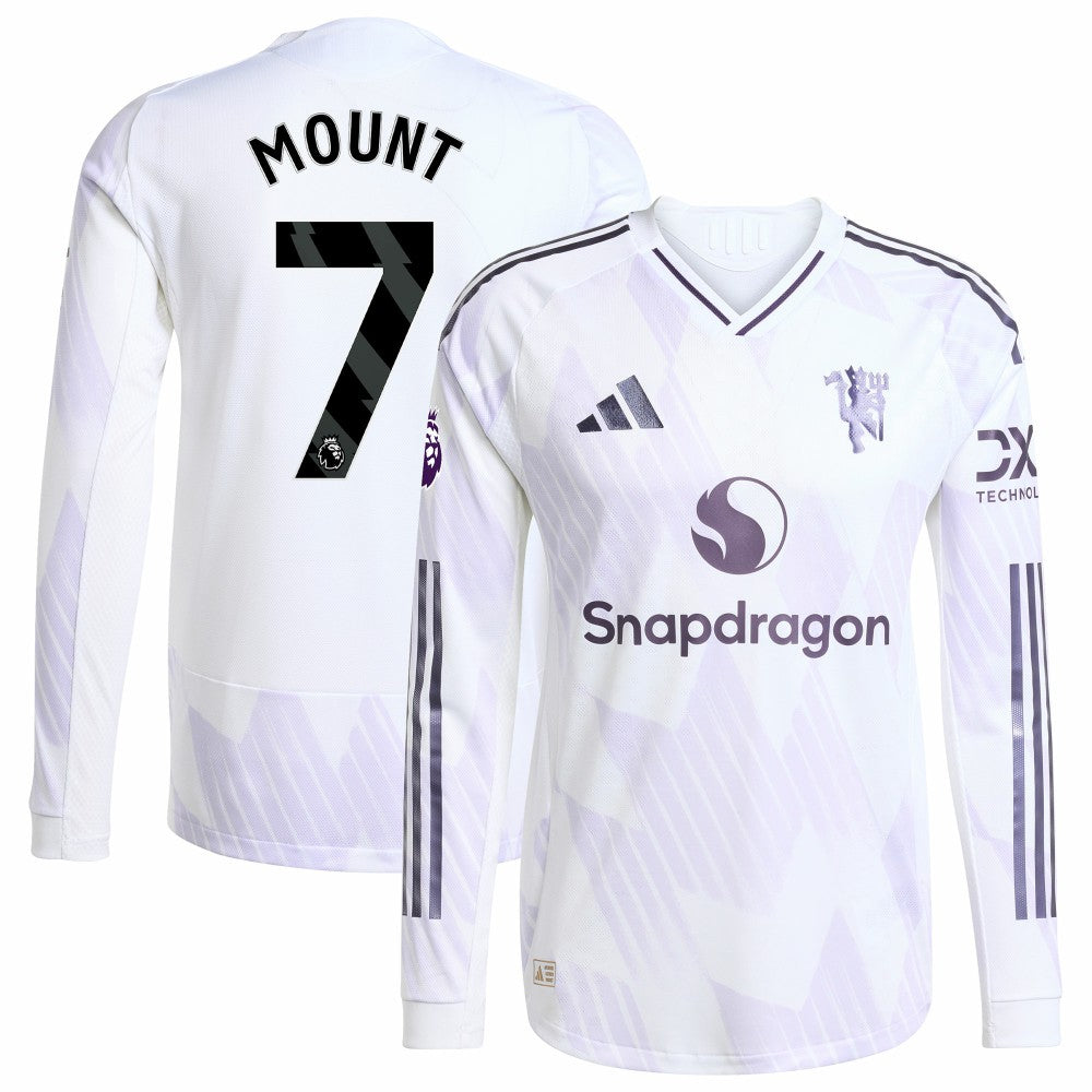 Mason Mount Manchester United 2025/26 Away Long Sleeve Player Jersey White