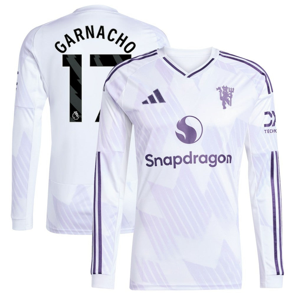 Alejandro Garnacho Manchester United 2025/26 Away Replica Long Sleeve Player Jersey White