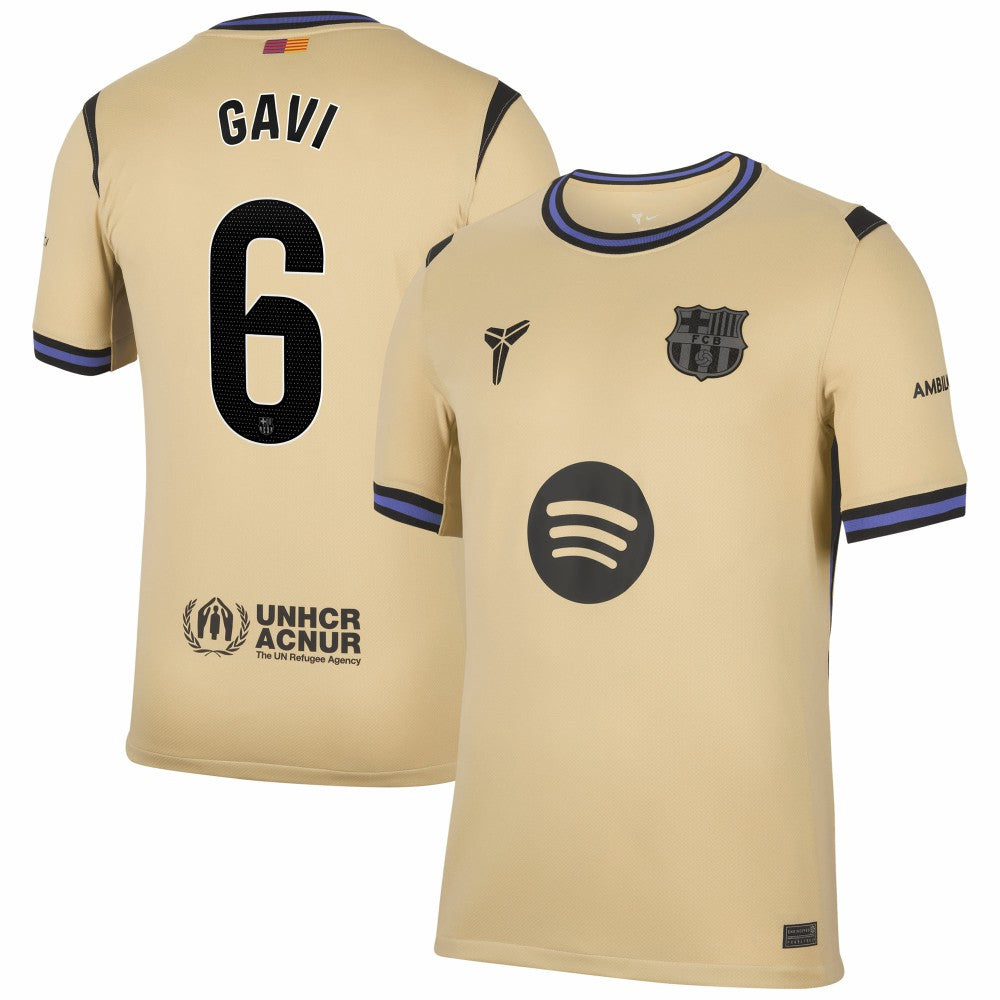 Gavi Barcelona 2025/26 Away Stadium Replica Jersey Gold