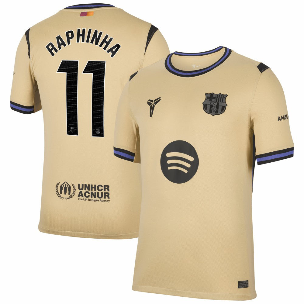 Raphinha Barcelona 2025/26 Away Stadium Replica Jersey Gold