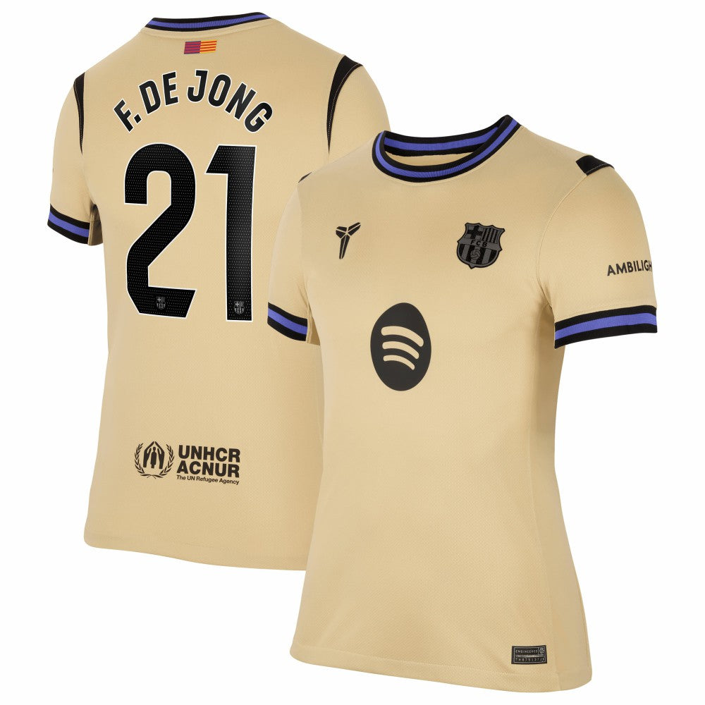 Frenkie de Jong Barcelona Women's 2025/26 Away Stadium Replica Jersey Gold