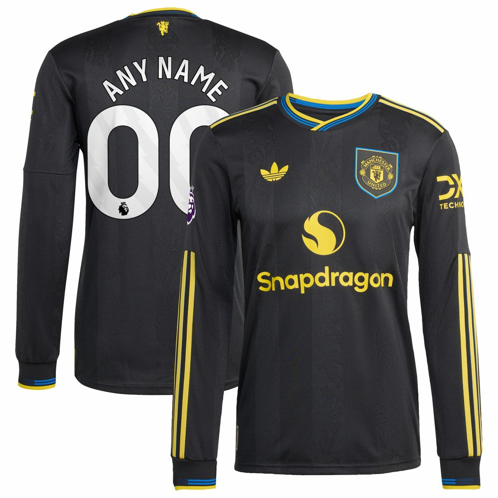 Manchester United 2025/26 Third Long Sleeve Custom Jersey Black