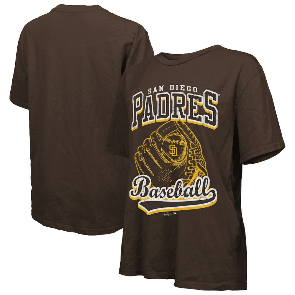 San Diego Padres Majestic Threads Women's Oversized First Base T-Shirt - Brown T-shirts