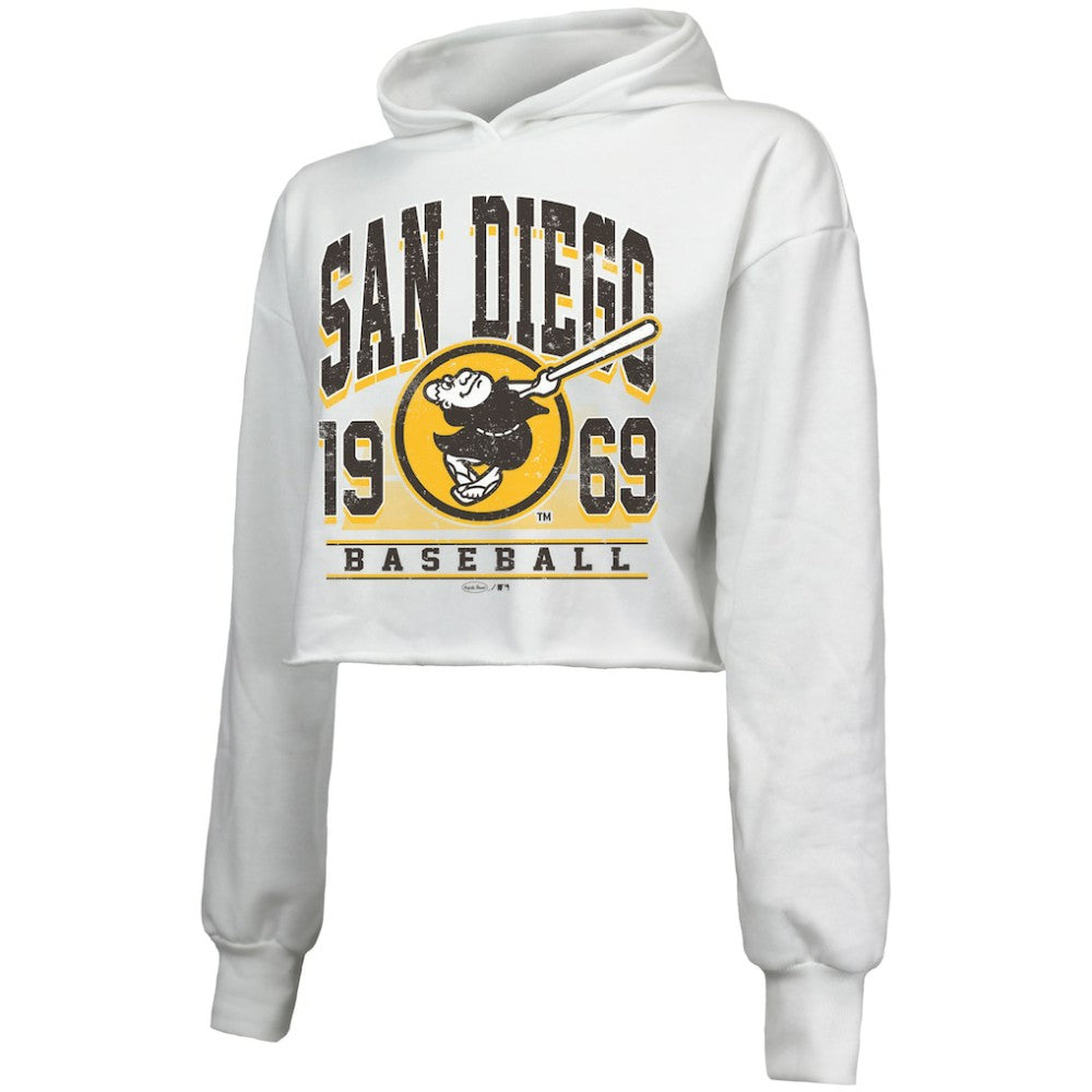 San Diego Padres Majestic Threads Women's Cropped Have A Field Day Tri-Blend Hoodie - White Hoodies
