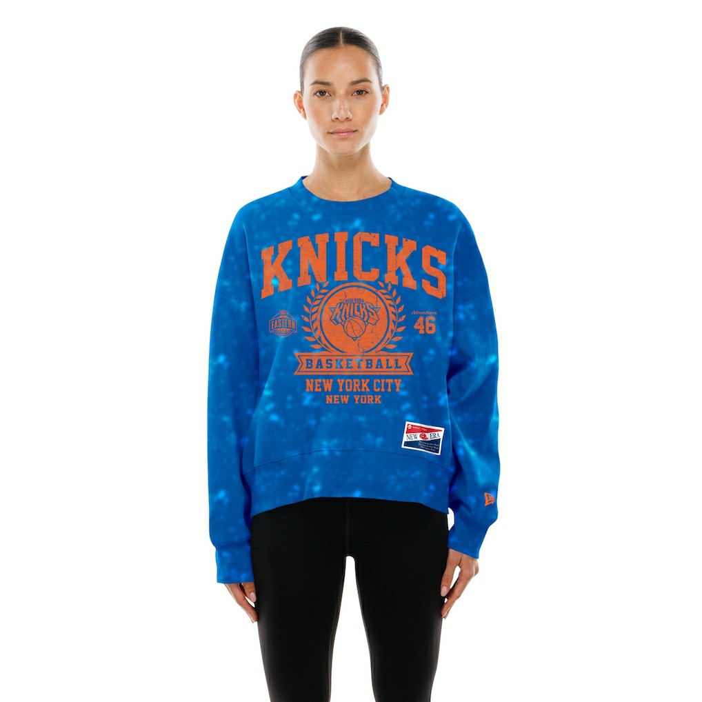 New York Knicks Women's Throwback Collection Mineral Wash Crewneck Sweatshirt Blue